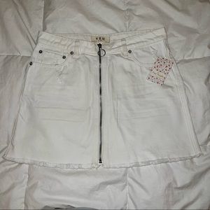 Free People Zip Front White Denim Mini Skirt